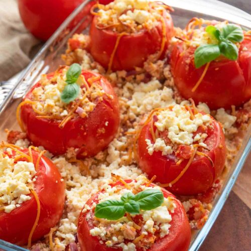 Gefüllte Tomaten Rezept kalorienarm mit Feta und Spaghetti
