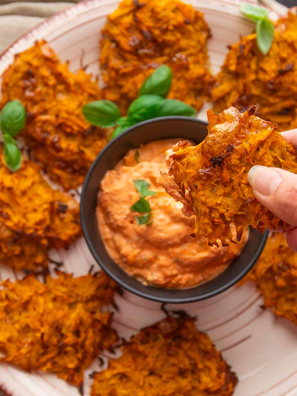 Essen zum Mitnehmen - Süßkartoffel Puffer Rezept vegan