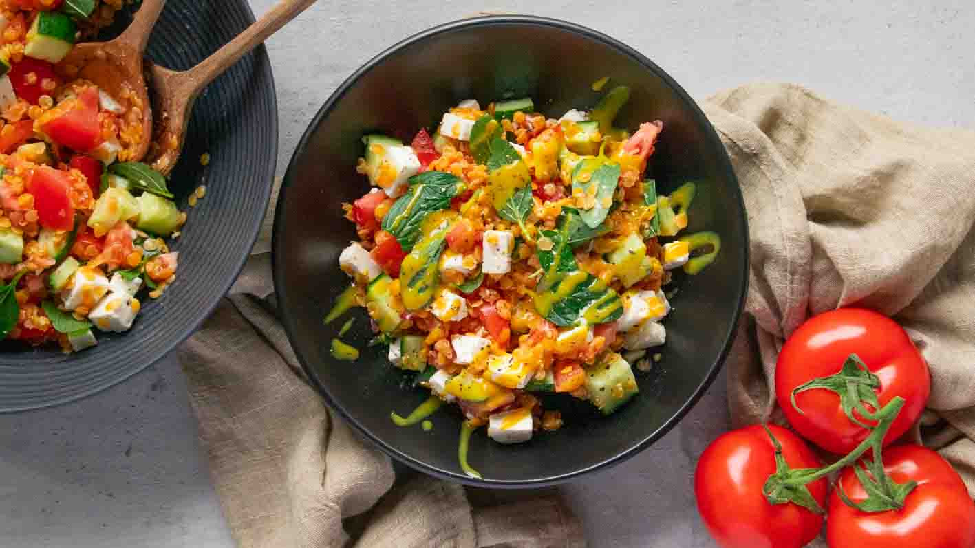 einfacher Rote-Linsen-Salat (mit Dressing)