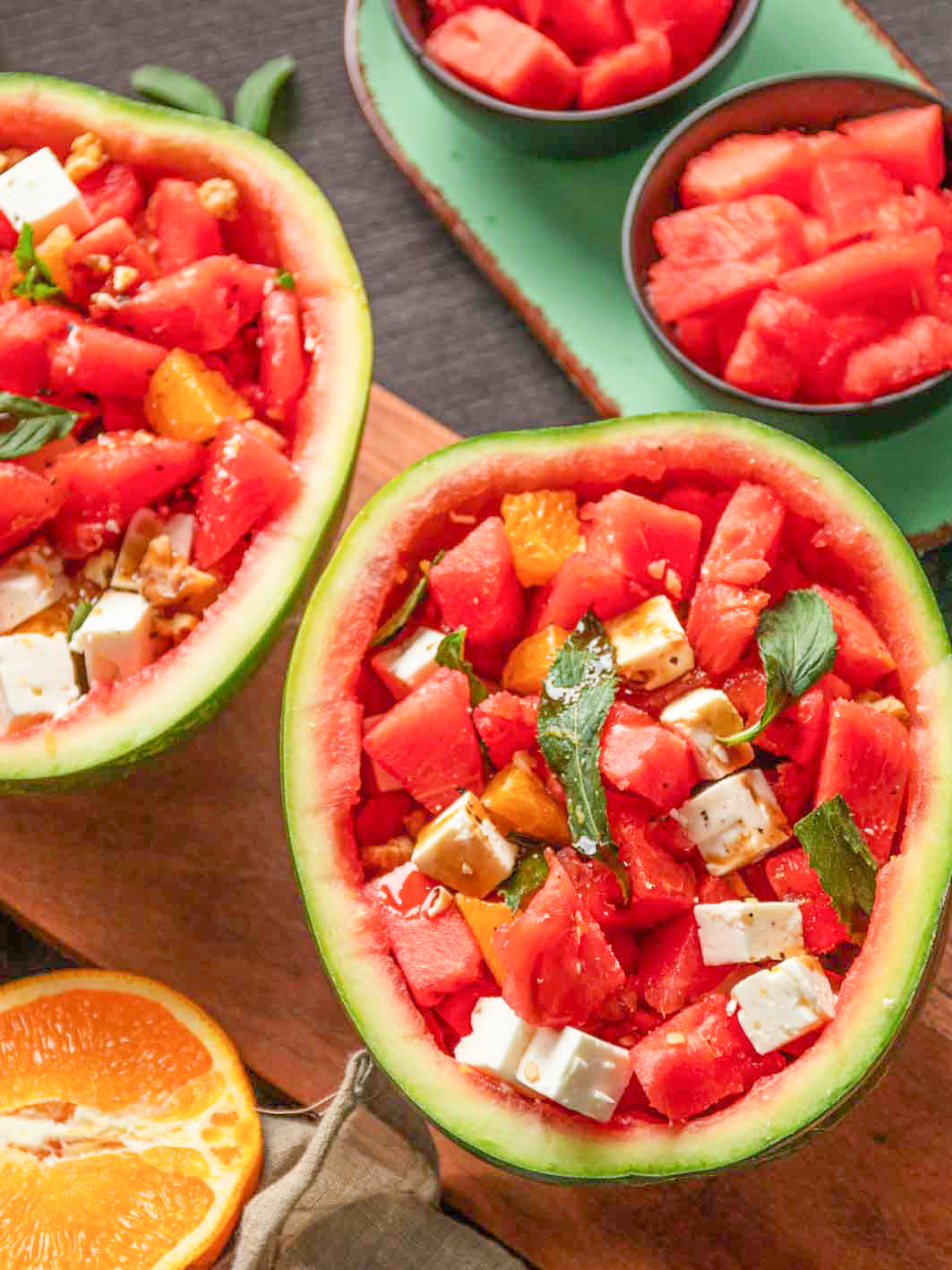 Wassermelonen Feta Salat mit Balsamico und Minze