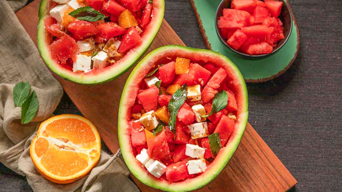 Wassermelonen Feta Salat mit Balsamico und Minze