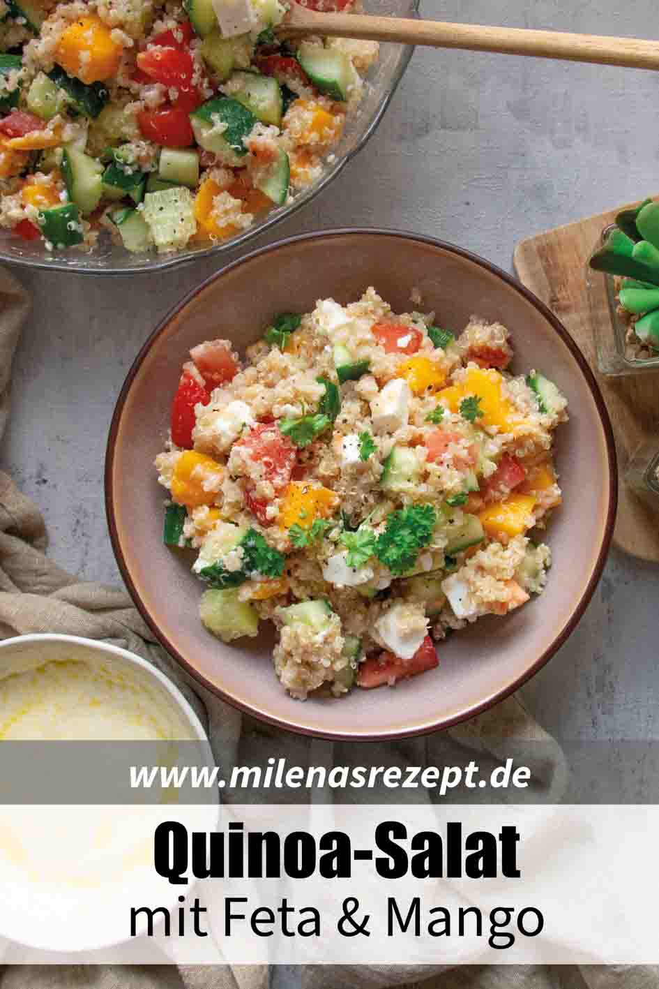 Quinoa-Salat mit Feta und Mango + Dressing auf Pinterest